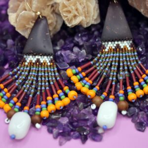 Boucles Huichol orange, bleu & blanches