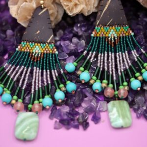 Boucles Huichol turquoise, violet & vert
