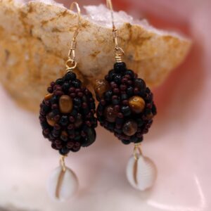 Boucles perles tissées noires œil de tigre