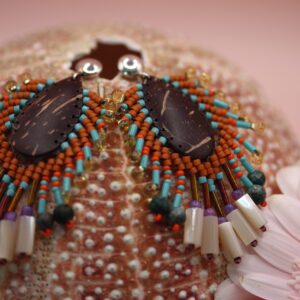 Boucles Plumage ocre & turquoise