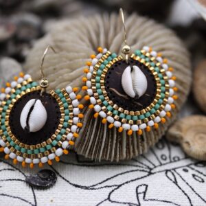 Boucles porcelaine turquoises & dorées
