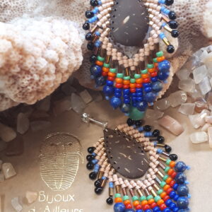 Boucles plumage vert&orange&rouge&bleue