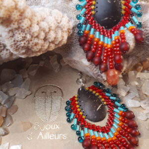 Boucles plumage rouge & turquoise